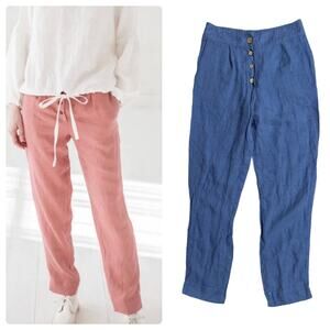 Old Linen Mill Classic High Waist Pants in Ocean Blue